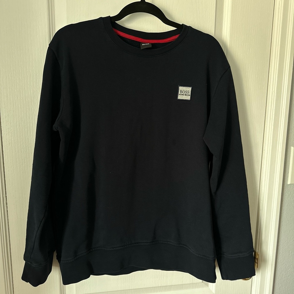 Boss Black Crewneck Sweater with Ribbed Cuffs